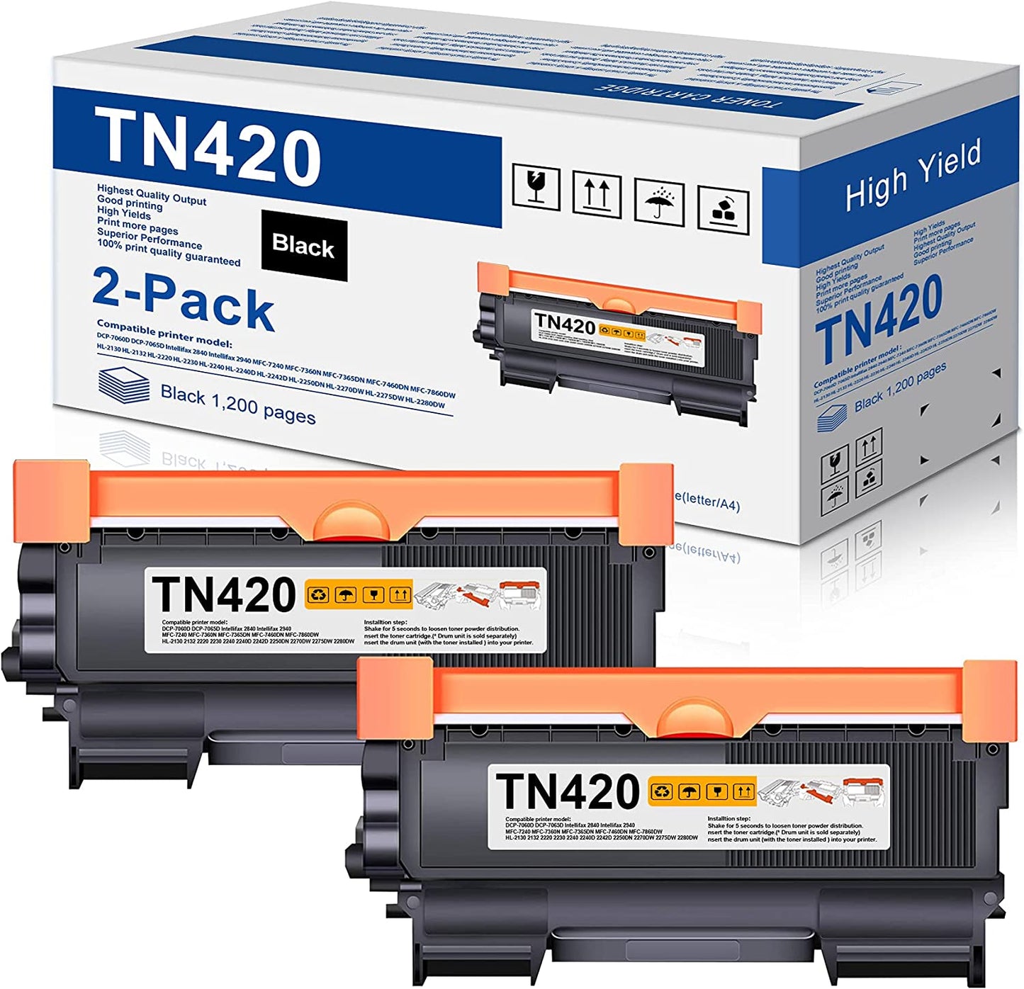 2 Pack TN420 Toner Cartridge Replacement for Brother TN420 HL-2270DWN Intellifax 2840 2940 Printer