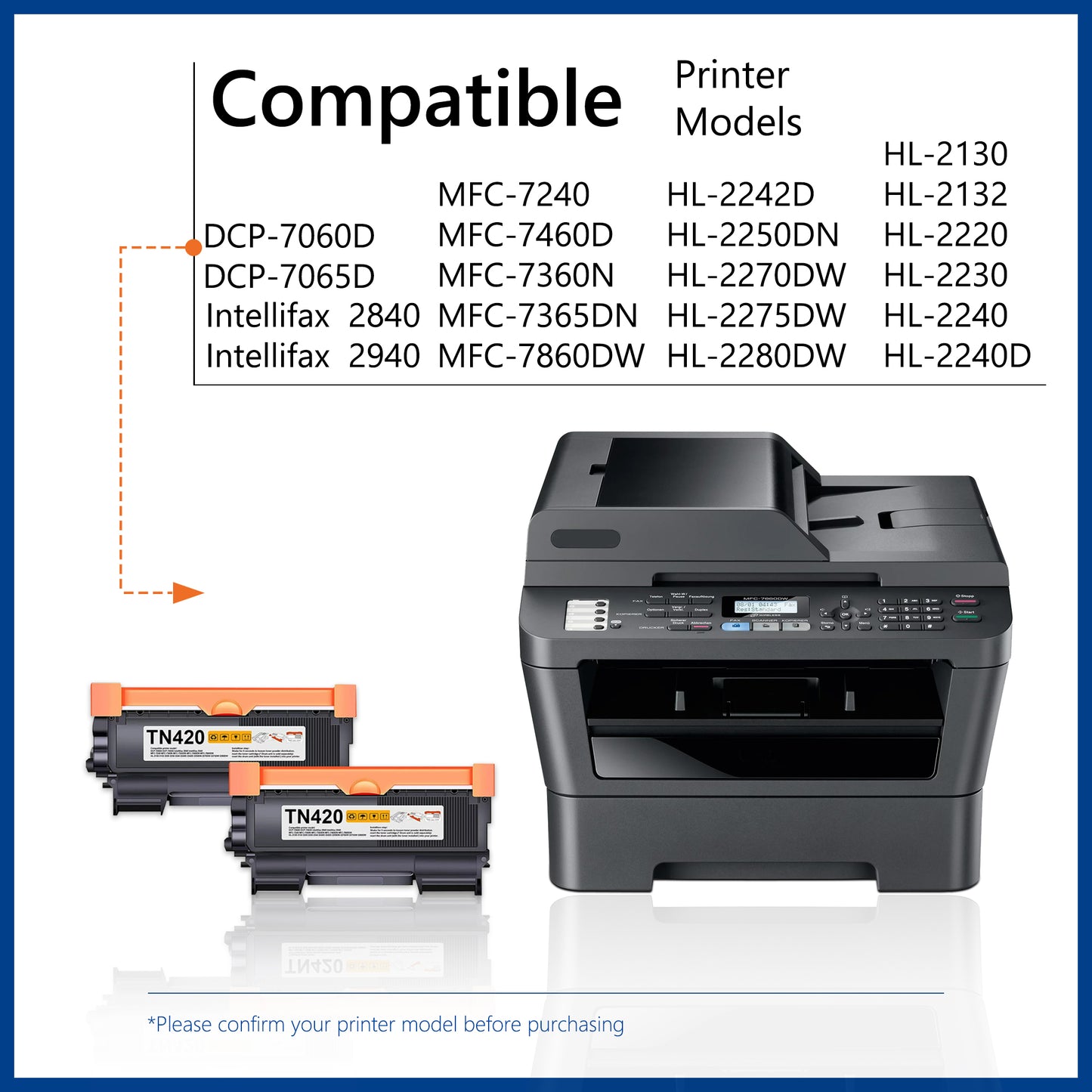 2 Pack TN420 Toner Cartridge Replacement for Brother TN420 HL-2270DWN Intellifax 2840 2940 Printer